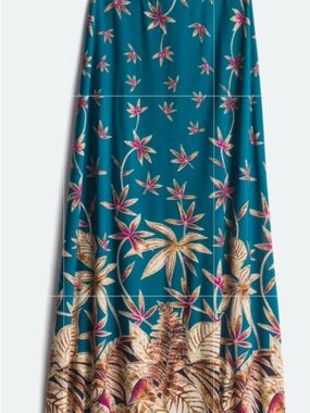 Gilli Teal Floral Maxi Skirt with Pink & Cream Leaf Border